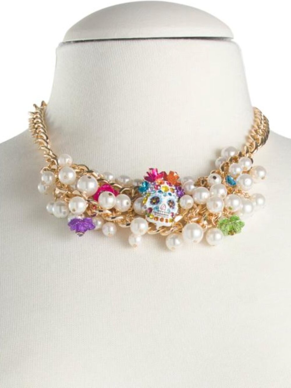 NWT BETSEY JOHNSON HALLOWEEN BIB NECKLACE FAUX PEARL SUGAR SKULL FLORAL $148